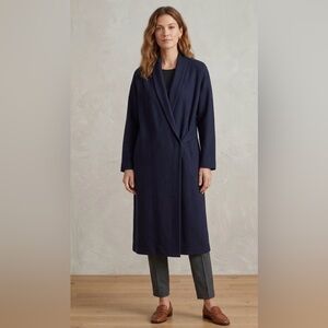 Eileen Fisher Navy Blue Wool Long Wrap Cardigan Coat